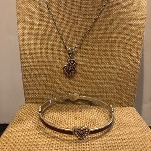 Brighton necklace & bracelet set - silver tone heart w/ red detail & rhinestones